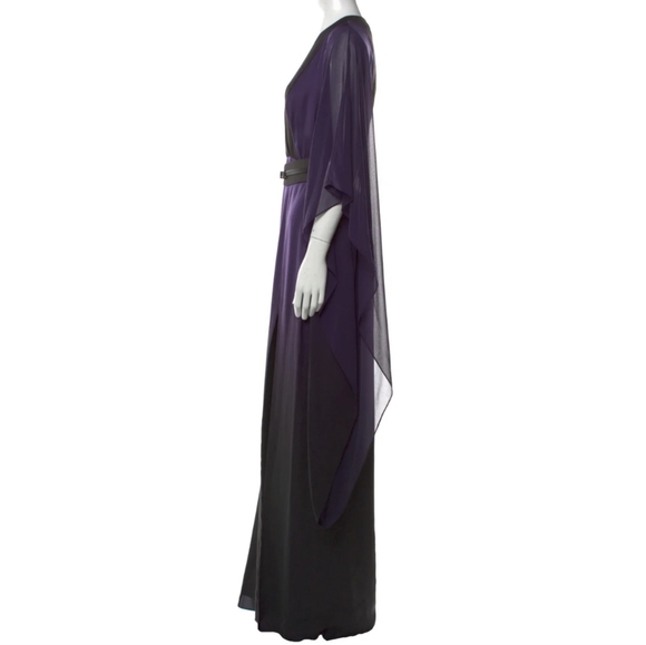*Flaw, no belt!* HALSTON HERITAGEPlunge Neckline Long Dress w/ Tags - Picture 4 of 5